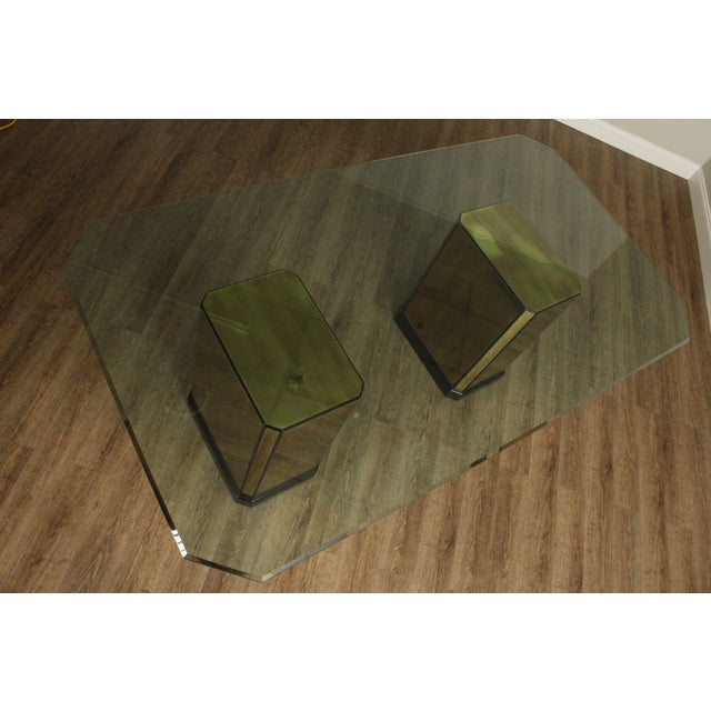 Hollywood Regency Mastercraft Hollywood Regency Brass and Glass Pedestal Dining Table For Sale - Image 3 of 18