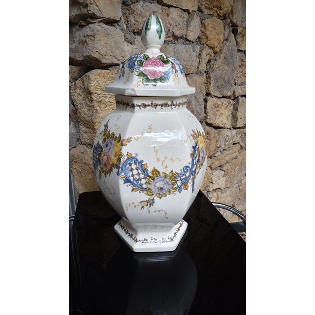 Mid 20th Century Monumental Italian Majolica Hand-Painted Ginger Jar For Sale - Image 4 of 11