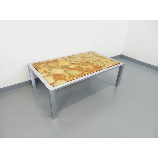 Large Vintage Coffee Table in Chrome Metal, Yellow Onyx Type and Resin, 1970s For Sale - Image 6 of 15