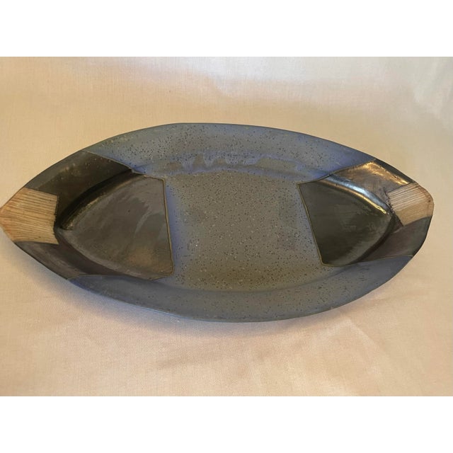 Vintage Southwestern Style Stoneware Platter, Blues & Black For Sale - Image 12 of 12