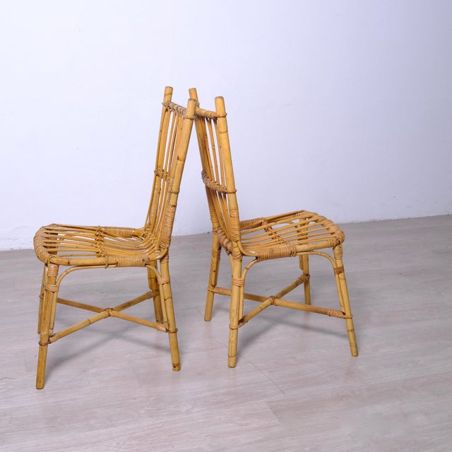 Vintage Italian Bamboo Chairs, 1970s, Set of 2, in Good conditions. Designed 1960 to 1969