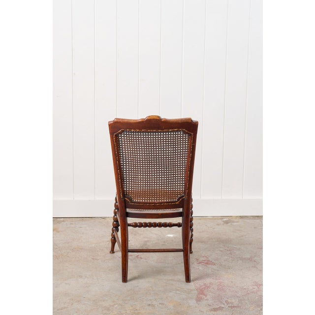 Antique Petite Walnut Accent/ Nursing Chair With Hand-Tied Cane Seat + Back With Bobbin Legs For Sale - Image 4 of 10