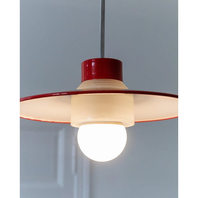 Metal Danish Ceiling Light in Red Metal and Glass by Ettore Sottsass, 1960s For Sale - Image 7 of 11