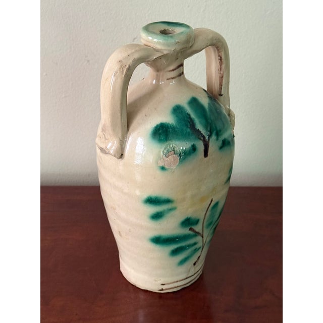 Green Antique Rustic European Hand Painted Pottery Jug With Handles For Sale - Image 8 of 11