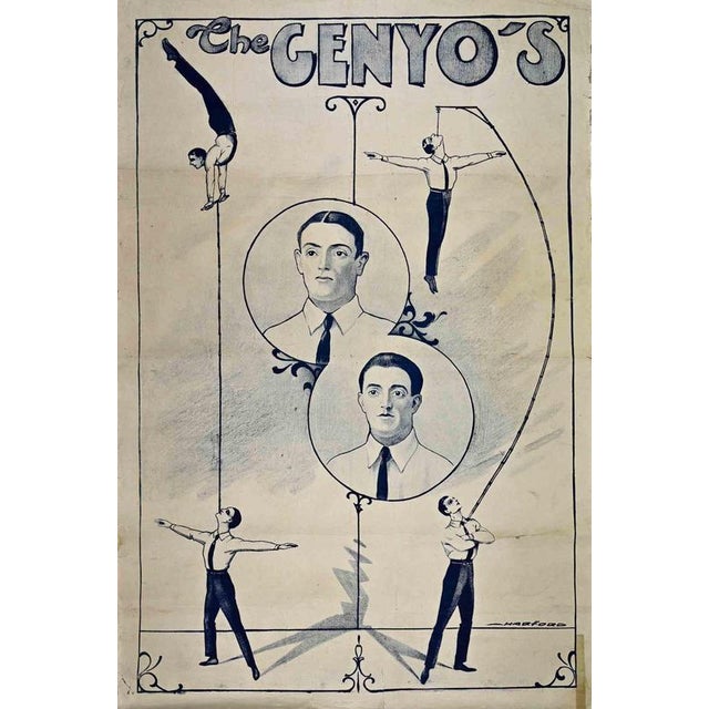 Vintage lithographic commercial-relief poster on paper, probably realized between 1910 and 1920. Signed in the plate...