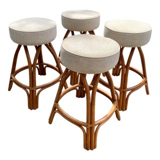 Vintage McGuire Style Rattan Counter Barstools - Set of 4 For Sale