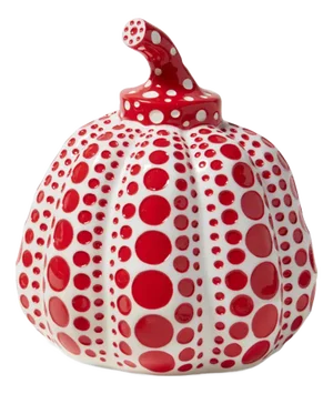 Pumpkin Sculpture in Red and Yellow by Yayoi Kusama