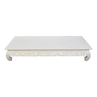 White Chinoiserie Carved and Painted Low Coffee Table For Sale