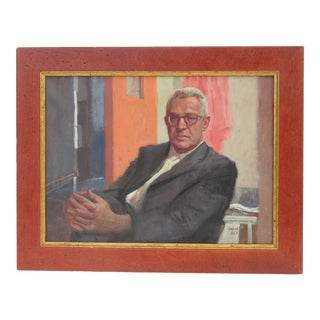 Vintage C.1960 Signed and Dated Italian "Mad Men" Style Businessman Acrylic Portrait Painting on Canvas For Sale