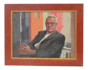 Vintage C.1960 Signed and Dated Italian "Mad Men" Style Businessman Acrylic Portrait Painting on Canvas