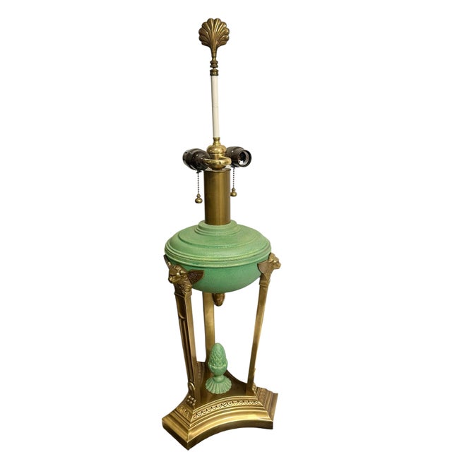 Traditional Vintage French Empire Style Mint Green and Brass Table Lamp For Sale - Image 3 of 12