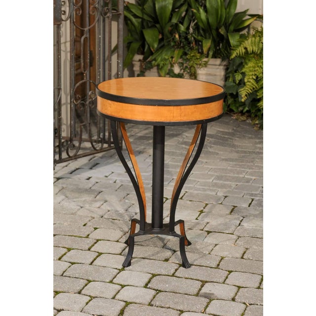Biedermeier Austrian Biedermeier 1820s Guéridon Side Table with Burl Veneer and Iron Frame For Sale - Image 3 of 10