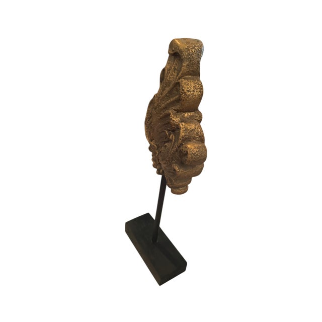 Contemporary Gilded Architectural Fragment Sculpture on Stand | Classical Acanthus Leaf Decor For Sale - Image 3 of 7