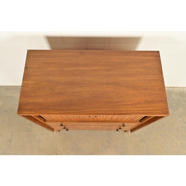 John Widdicomb Mid-Century Modern Sculpted Walnut Tambour Door Gentleman's Chest, 1960s For Sale - Image 11 of 14