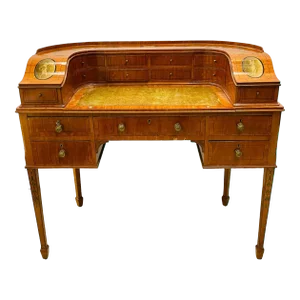 Adams Edwardian Inlaid Carlton House Desk, Hand Painted, Satinwood, A. Kaufman