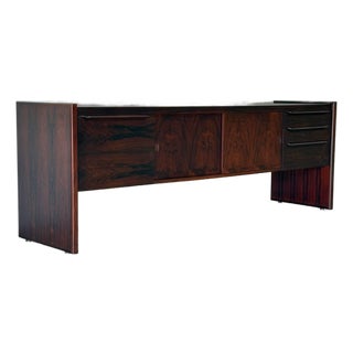 Long Rosewood Sideboard Credenza With Doors and Drawers Danish Mid-Century Modern 1970s For Sale