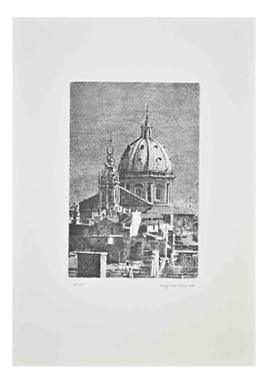 Sigfrido Oliva, View of Rome, 1990s, Etching