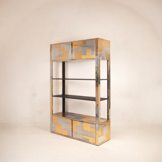 Cityscape Brass and Stainless Steel Bookcase by Paul Evans, 1971 For Sale - Image 13 of 18