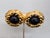 1980s Vintage 1980s Signed Escada Round Goldtone Faux-Onyx Cabochon Clip Earrings-2 Pieces For Sale - Image 5 of 7