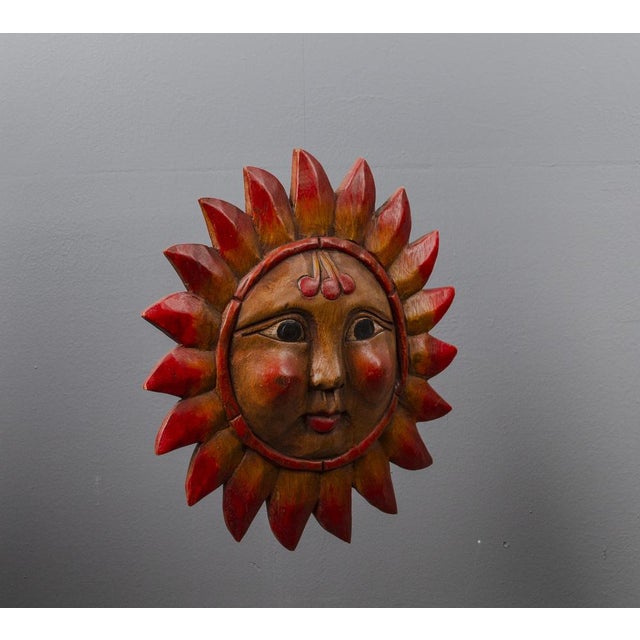 Vintage Pine Hand-Carved Sun, 1970s For Sale - Image 4 of 13