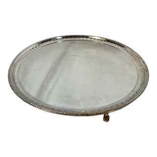 Vintage Mappin & Webb Round Silver Plate Serving Tray With Beaded Edge and Falcon Talon Feet From England For Sale
