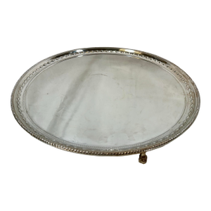 Vintage Mappin & Webb Round Silver Plate Serving Tray With Beaded Edge and Falcon Talon Feet From England