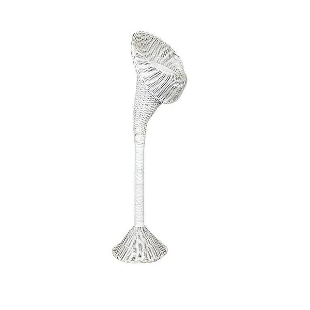 Tall Mid Century Bohemian White Wicker Vintage Trumpet Plant Stand or Planter For Sale - Image 4 of 5