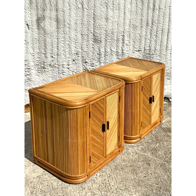 Vintage Boho Chevron Pencil Reed Nightstands - A Pair For Sale - Image 4 of 12