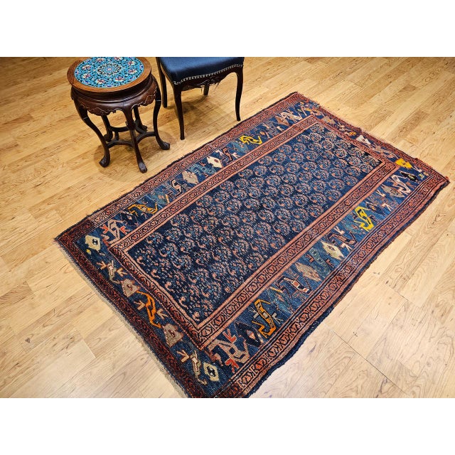 Antique Persian Bidjar Rug, Hand-Knotted Wool, Allover Paisley Pattern. Blue & Green, 4x6 For Sale In Chicago - Image 6 of 16