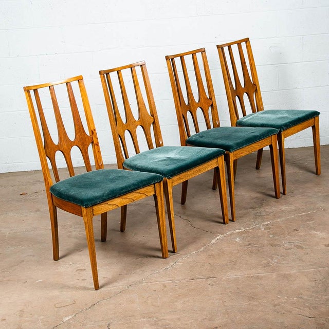 Mid Century Modern Broyhill Brasilia Back Green Lenoir Dining Chairs