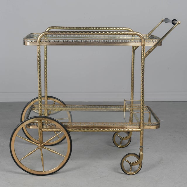 Mid Century Italian Brass Bar Cart For Sale - Image 10 of 12