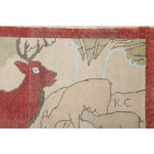 Rustic Vintage Animal Pictorial Turkish Rug For Sale - Image 3 of 18