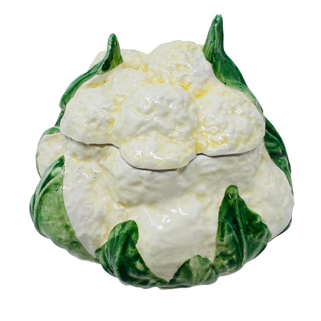 Elevate your tablescape or shelf decor with this charming vintage Italian Majolica cauliflower lidded bowl. Handcrafted in...