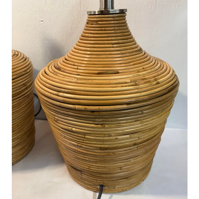 1990s Vintage Rattan Wrapped Table Lamps - A Pair For Sale - Image 5 of 11