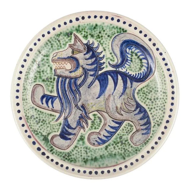 Blue Large Ceramic Bowl with a Stylized Creature from Svend P. Jørgensen, Denmark, 1956 For Sale - Image 8 of 8