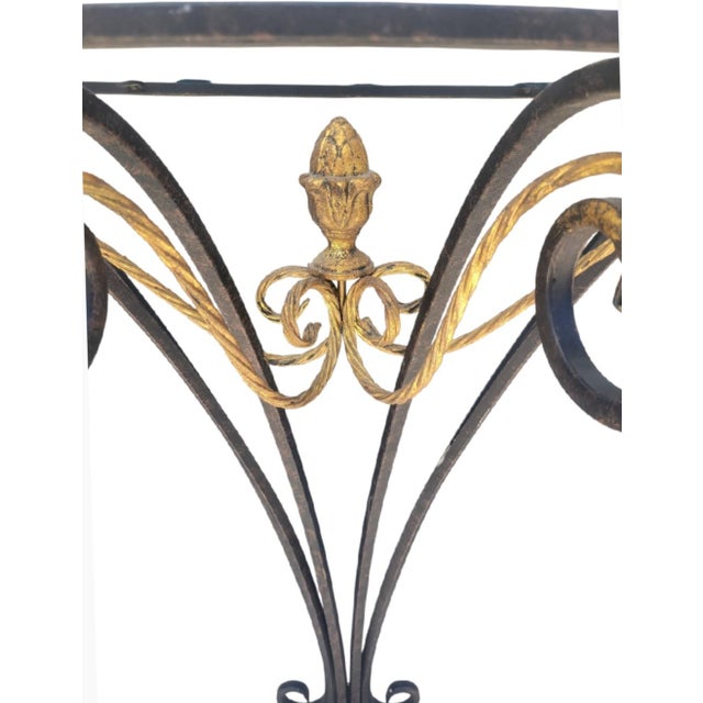 Black Vintage Hollywood Regency Demilune Black Gold Gilt Twisted Rope Iron Half Moon Wall Console Table For Sale - Image 8 of 11