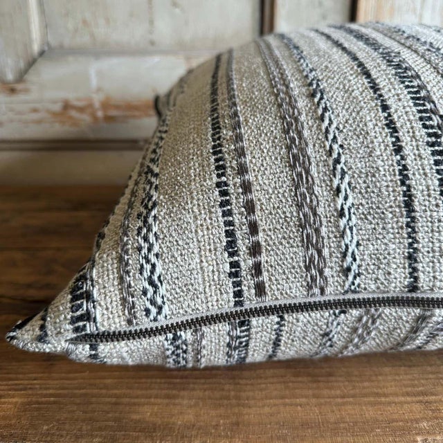 Not Yet Made - Made To Order Custom Linen and Wool Blend Black Textured Stripe Pillow With Down Insert For Sale - Image 5 of 6