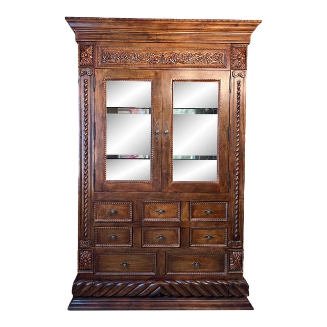 Solid Wood Spanish Colonial China Cabinet For Sale