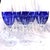 This is a set of eleven matching blue cut to clear wine glasses or stemware glasses. There are no markings on any of the...
