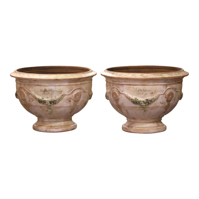 Early 21st Century French Handmade Terracotta Bowl Urn Planters by La Madeleine in Anduze - Set of 2 For Sale