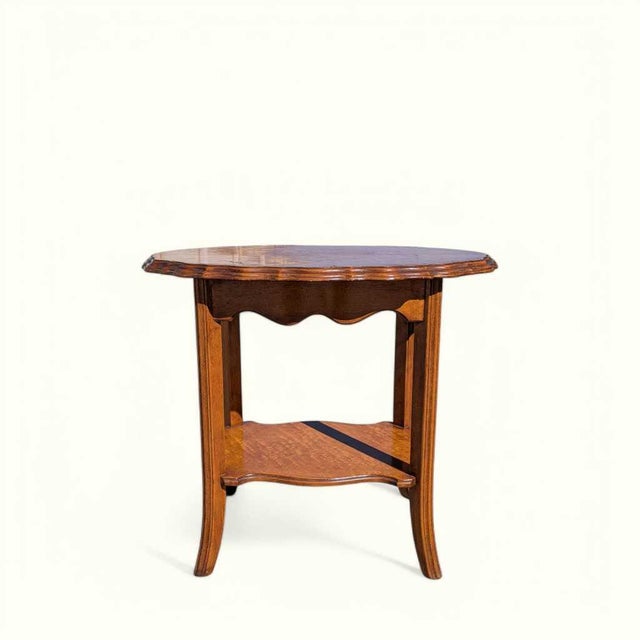 Vintage Oval Wood Side Table With Scalloped Edge and Lower Shelf For Sale - Image 9 of 12