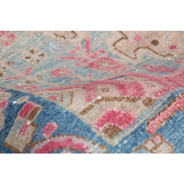 Mid 20th Century Vintage Wool on Cotton Tribal Area Rug – HandMade All Around Design in Soft Rose & Blue Tones -3' 7'' X 7' 4'' For Sale - Image 5 of 12