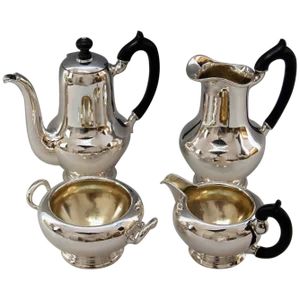 Silver Coffee Pot, Milk Pot, Sugar Bowl & Creamer Klinkosch, Austria, 1925, Set of 4