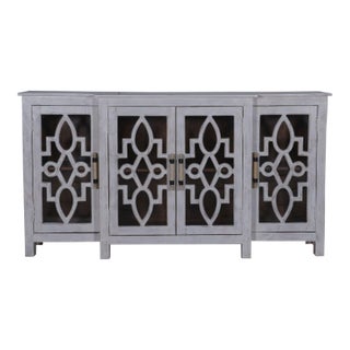 White Breakfront Glass Door Credenza For Sale