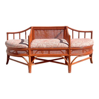 Vintage Coastal Rattan and Cane Bench For Sale