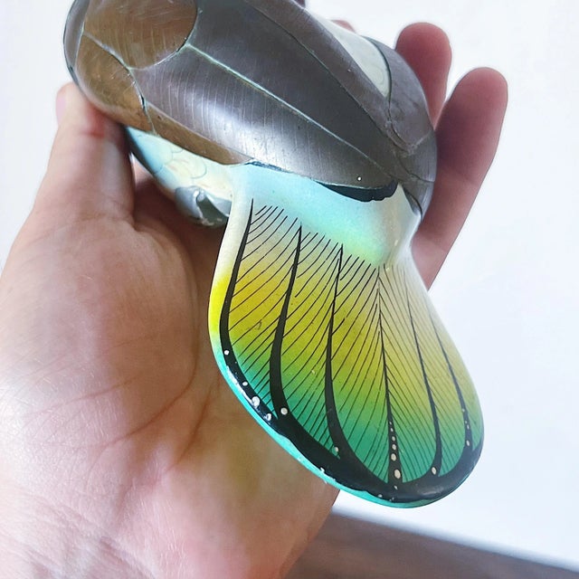 Mid 20th Century Mid-Century Hand Painted Tonala Mexico Cockatoo With Brass Wings For Sale - Image 5 of 7