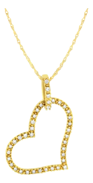 10K Yellow Gold 1/4 cttw Prong Set Round-Cut Diamond Open Heart 18" Pendant Necklace