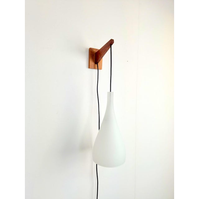 Vintage Tear Drop Wall Lamp in Teak and White Glass, Denmark, 1960s For Sale - Image 12 of 14