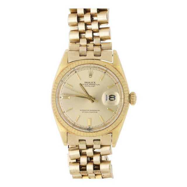 Vintage Rolex Datejust 1601 14k Yellow Gold Pie Pan Dial Jubilee Bracelet Watch For Sale