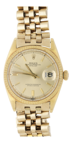 Vintage Rolex Datejust 1601 14k Yellow Gold Pie Pan Dial Jubilee Bracelet Watch